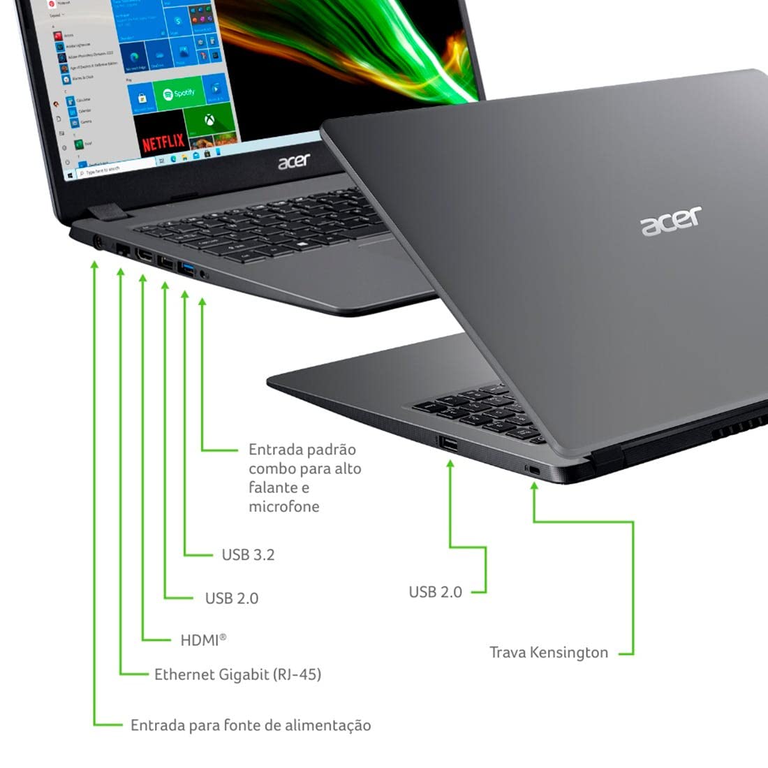 NOTEBOOK ACER A315-56-304Q W10H CI3 8GB RAM 512GB SSD 15.6, NX